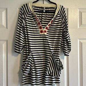 Nanette Lepore Swim Women’s Navy Blue and Ivory Striped Beach Cover-up - Size S